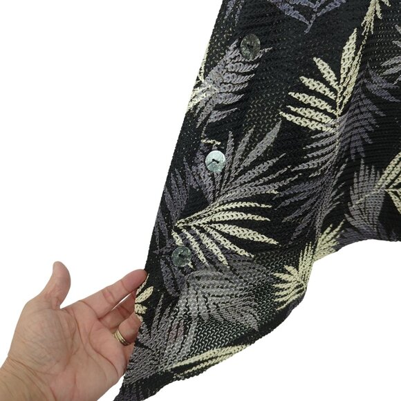 Damee sleeveless button front tropical leaf black gray asymmetrical Tunic M - Picture 5 of 15